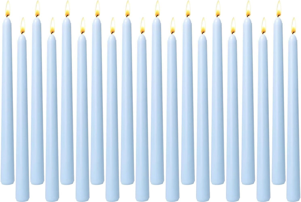 20-Pack Ice Blue Taper Candles Unscented, 10 Inch Tall Dinner Table Candles for Winter Wedding Centerpieces, Bulk Candlesticks Smokeless Dripless, Cool Blue Decorative Candle for Home Decor