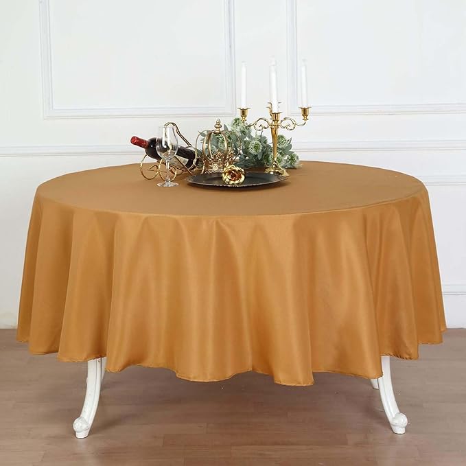 Efavormart Round Tablecloth, 90 Inch Stain & Wrinkle Resistant Washable Table Cloth, Decorative Polyester Fabric Table Cover for Banquet, Wedding, Dining- Gold