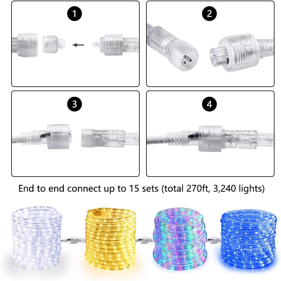 Brizled 18ft 216 LED Rope Lights, 120V ETL Listed Plugin Rope Lights Connectable Daylight White Indoor Outdoor Rope Lights Flexible LED Tube Lights for Holiday, Garden, Yard, Corridor and Patio Decor