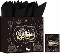 DUGUTUL Upgraded 13" Black Happy Birthday Gift Bag with Tissue Paper and Greeting Card for Party, Gold-Foil “Happy Birthday” Gift Bag for Men Women Boy Girl, Inner-Bond Handles – No Punch Holes, No Rip-Outs