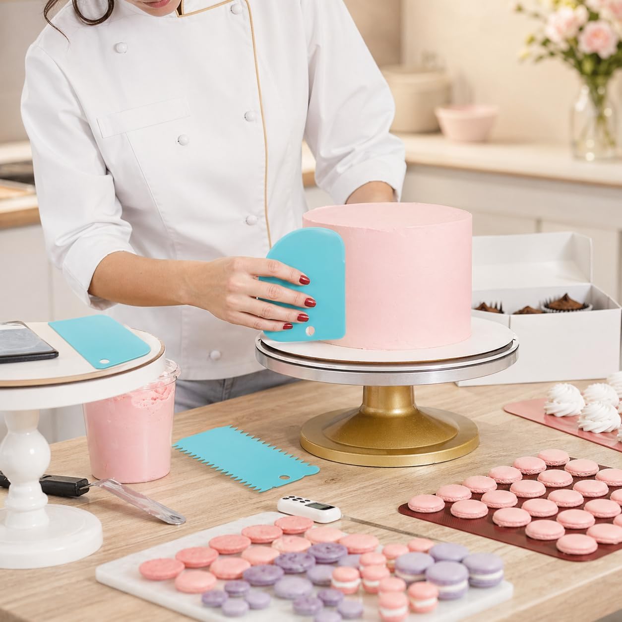 15-Piece Piping Bags and Tips Set, Cake Decorating Kit with 6 Stainless Steel Icing Tips, 2 Reusable Blue EVA Pastry Bags, 2 Couplers, 2 Silicone Ties and 3 Cake Scrapers for Baking