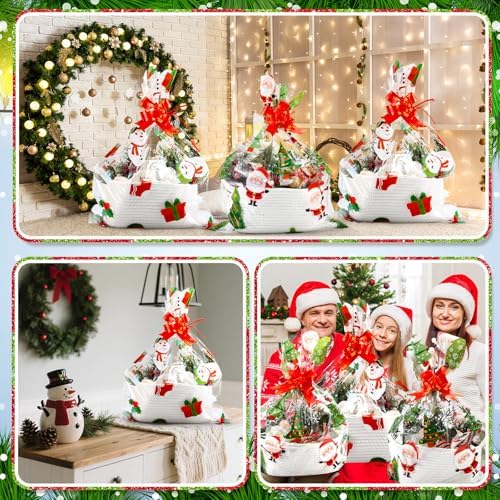 teenyyou 18 pcs christmas woven baskets with cellophane showing dimensions