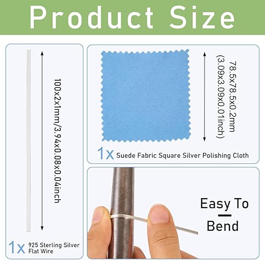 Fashewelry 0.3 ft 925 Sterling Silver Flat Bezel Strip Wire 2mm Soft Metal Stamping Wire with 1pc Cleaning Cloth for Stone Cabochon Rings Bangles Jewelry Making Findings