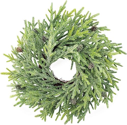 auldhome design artificial christmas wreaths (2-pack, 14-inch); evergreen on a desk or shelf
