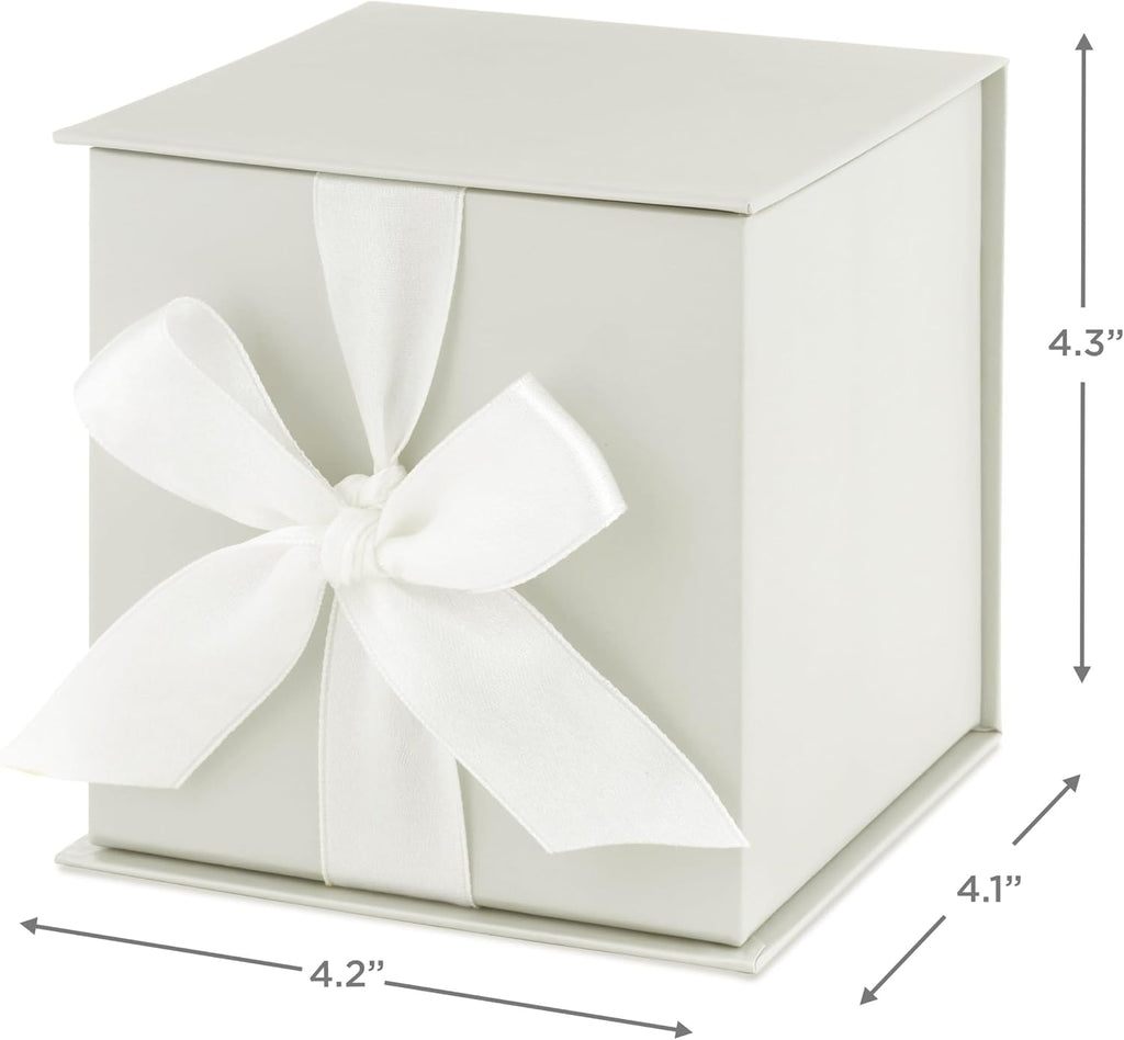 Hallmark Small Gift Box with Bow and Shredded Paper Fill (Grey White 4 inch Gift Box) for Weddings, Bridal Showers, Graduations, Birthdays, Bridesmaids Gifts, All Occasion