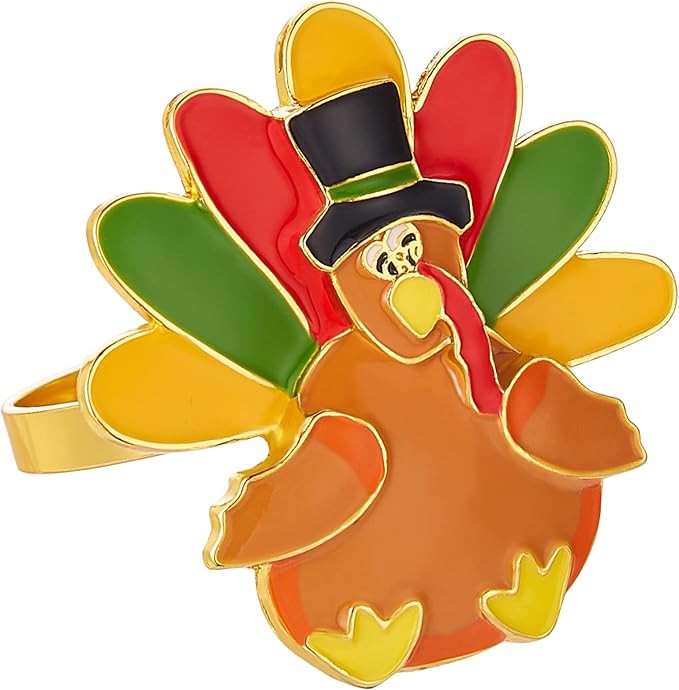 Halatool 8 PCS Thanksgiving Day Turkey Napkin Ring Funny Metal Festival Napkin Holders for Dinner Table Party Decoration