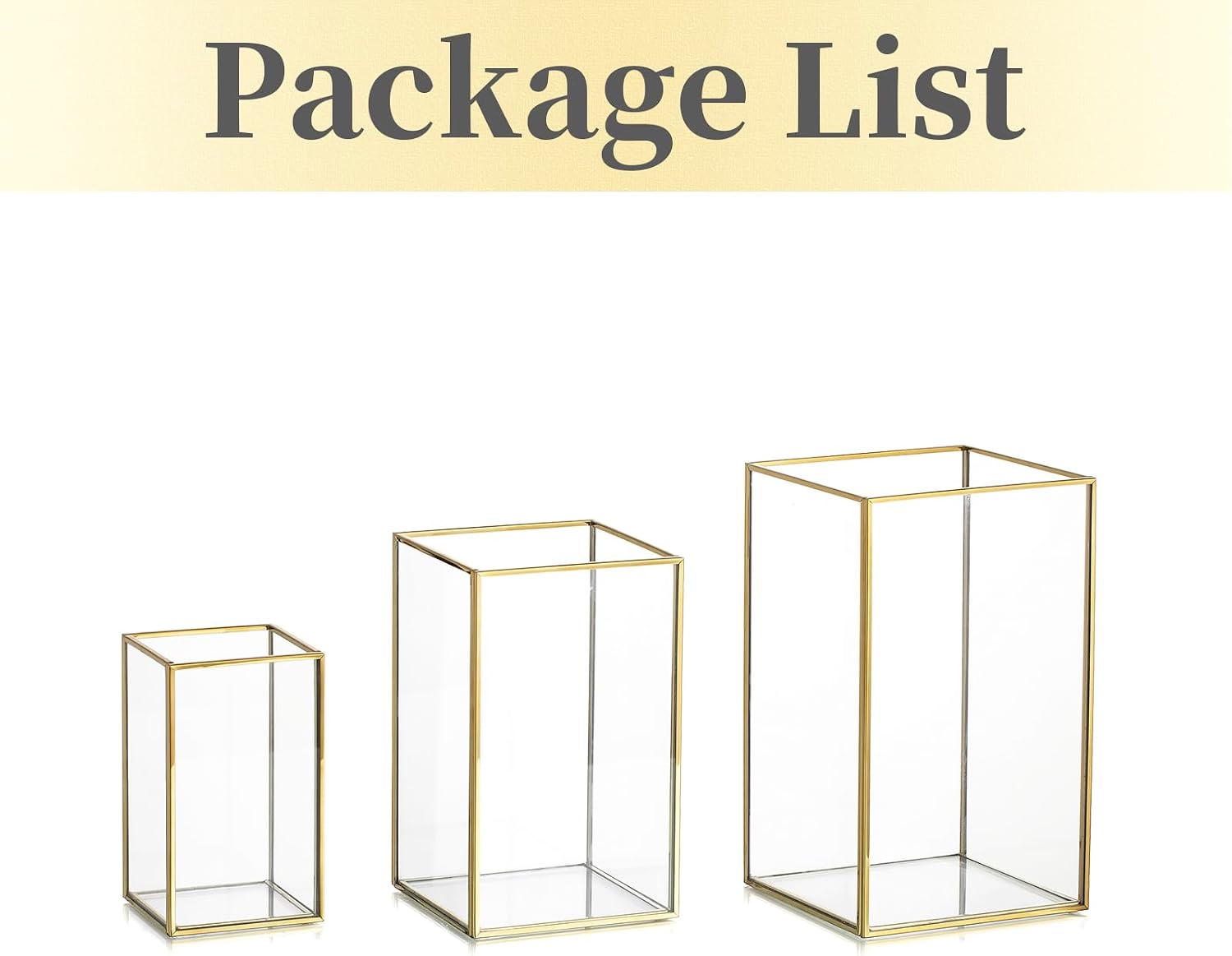 Hewory Glass Hurricane Candle Holder: Gold Hurricane Candle Holders with Metal Frame Square Set of 3, Clear Candle Holder for Table Centerpiece Wedding Christmas Engagement Birthday Party Decorations