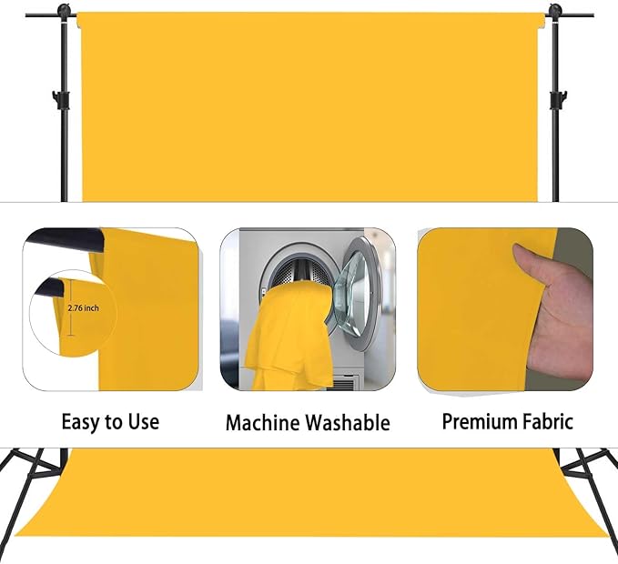 Yellow Photo Backdrop, Photo Booth Portrait Photography Backdrops, Studio Yellow Backdrop for Photoshoot Streaming Video Shooting 10x10ft