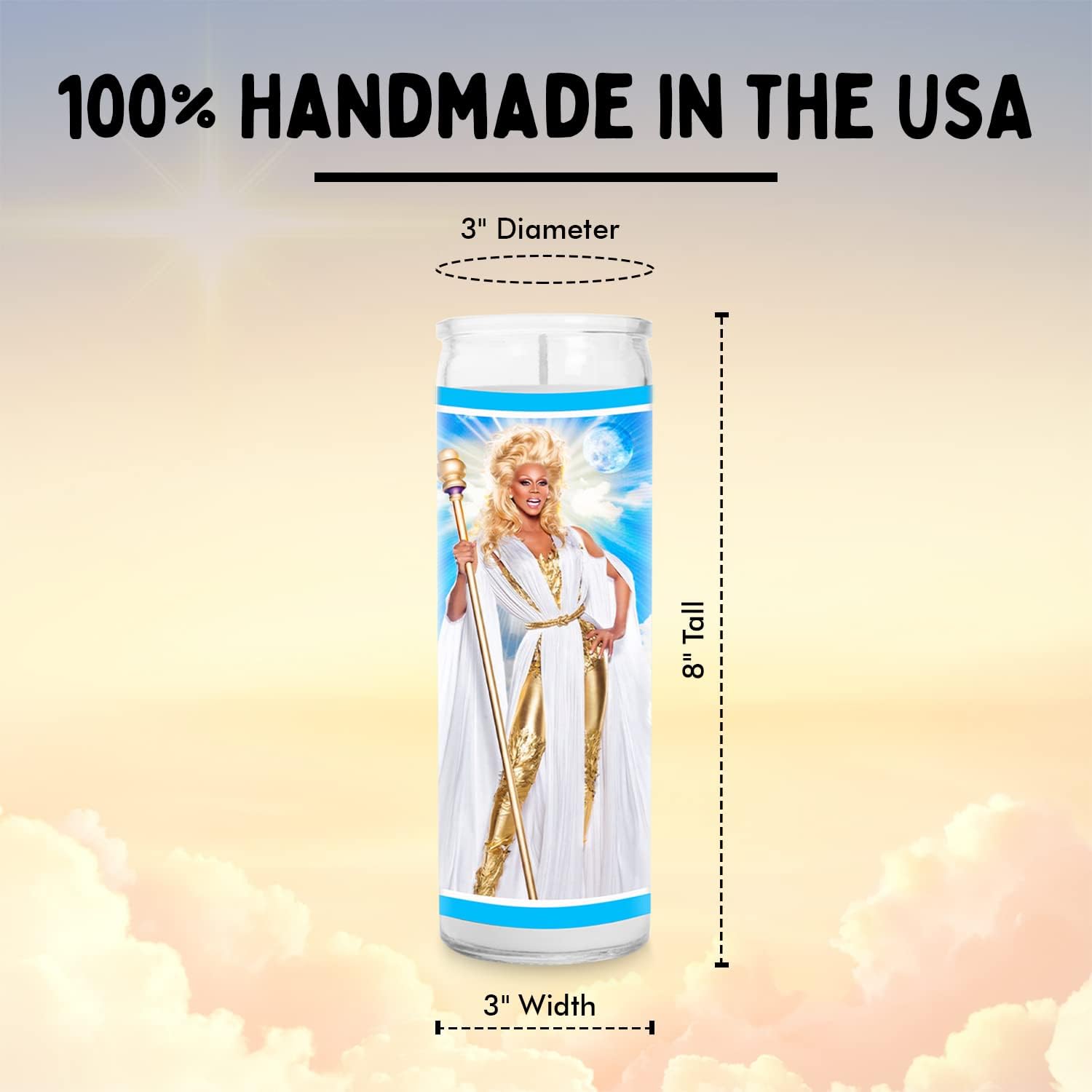 Drag Queen Celebrity Glass Jar Candle – Unscented Handmade Soy Wax Votive Candle – Unique Gift for Pop Culture Fans & Art Lovers – Home Decor Collectible for Living Room & Office – 8 Inch