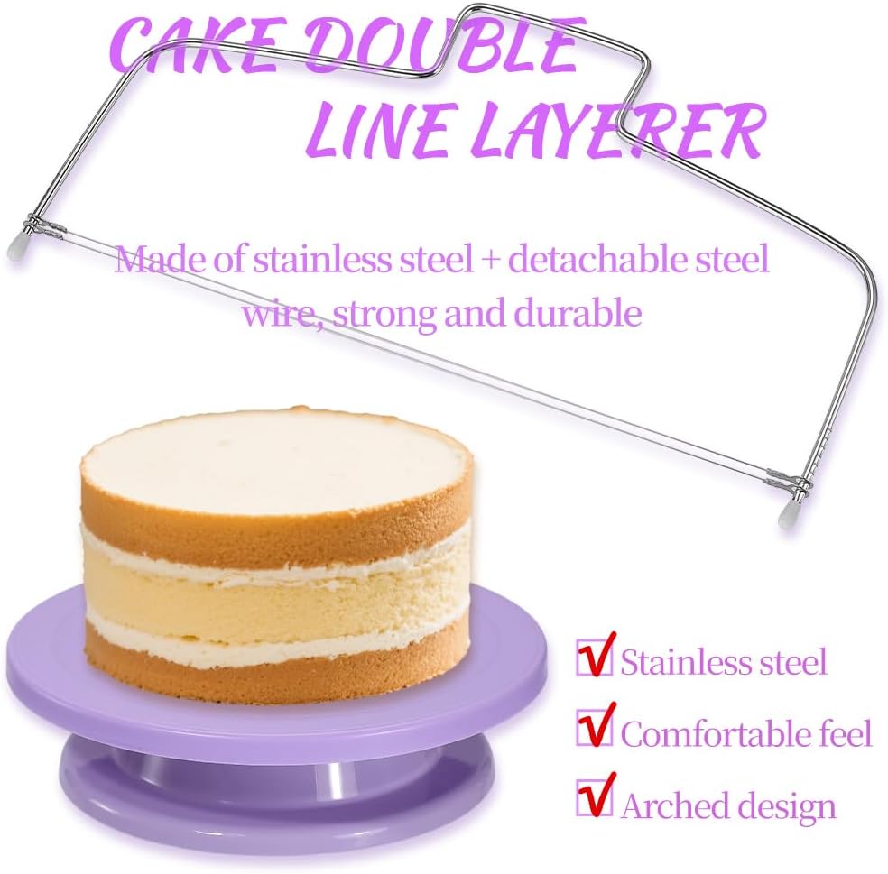 Cake Stand Rotating Turntable kit with Reusable Piping Bag and Piping Tips | Cake Decorating Tools for Beginners,14PCS cake turntable set