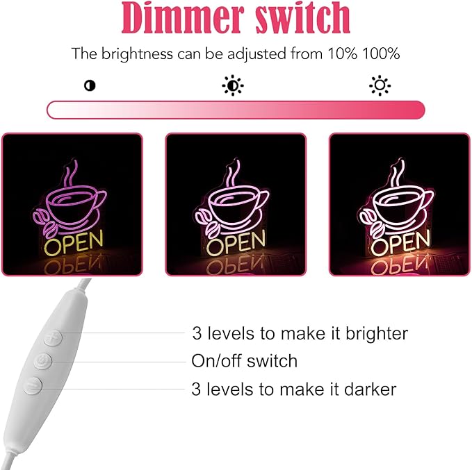 Coffee Cup Open Led Neon Sign For Business Wall Decor, Usb Powered Neon Coffee Signs For Coffee Bar Wall Decor Art Aesthetic Bistro Cafe Restaurant Kitchen Shop Window Welcome Sign