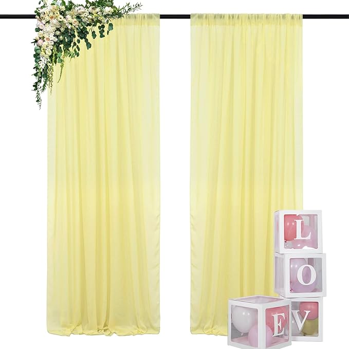 DUOBAO Pastel Yellow Chiffon Backdrop Curtains - 2 Panels 29" x 120" Semi-Sheer Wedding Drapes for Elegant Events & Party and Photography Living Room Curtains