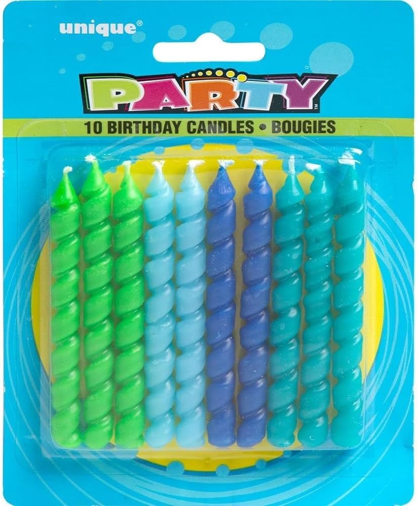 Unique Blue & Green Spiral Birthday Candles - 10ct, Vibrant Colors - Perfect For Parties, Cake Decorations & Celebrations