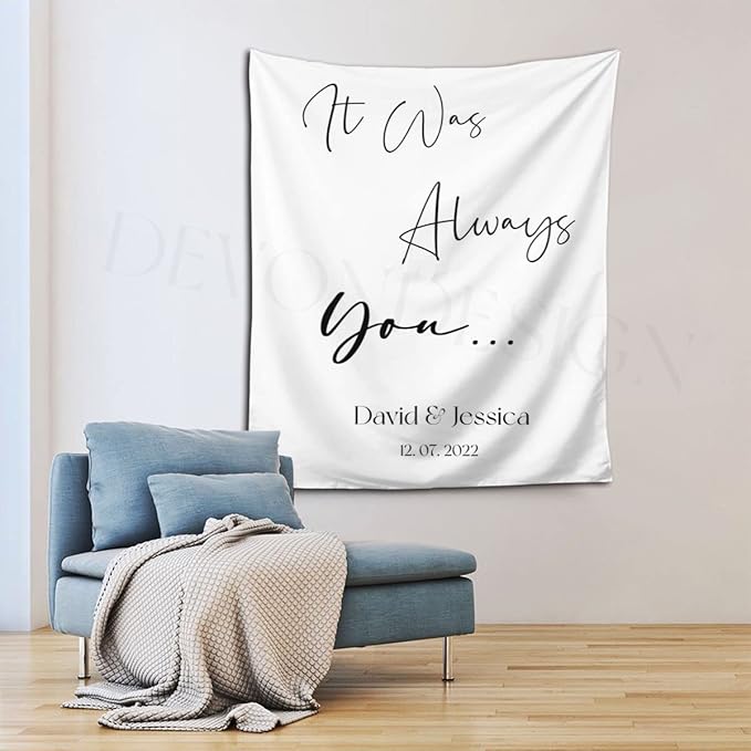 Always You Backdrop - Custom Tapestry with Names & Date, Rustic Sign, Personalized Calligraphy Banner for Ceremony & Reception, Wedding Arch Decorations