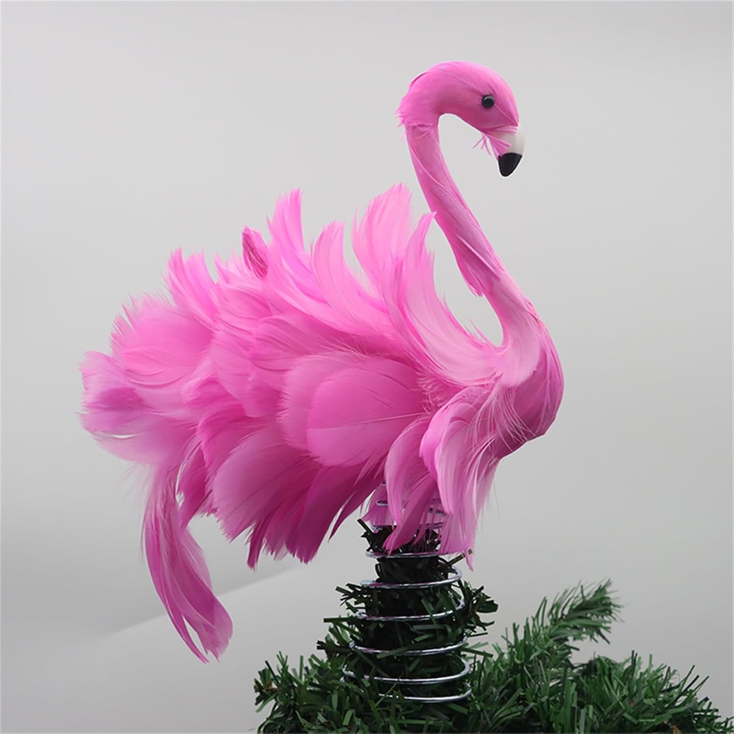 Pink Flamingo Christmas Tree Topper, Fluffy Feather Flamingo Tree Topper, Tropical Summer Tree Ornaments Christmas Tree Decor for Holiday Xmas Party Home (Pink, One Size)