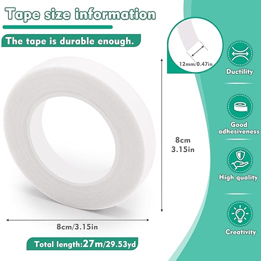 Floral Tape, 1/2inch Flower Tape, White Flower Tape for Bouquet Stem Wrap Floral Arranging Craft Projects Corsages, Wedding Bouquet