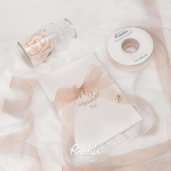 Ribbli Sweet Nectar Pink Organza Ribbon,1/2 Inches x Continuous 50 Yard,Rose Gold Sheer Ribbon for Gift Wrapping,Cookie Wrapping,Wedding Decoration,All Crafting and Sewing