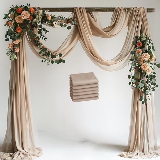 Wedding Arch Draping Fabric 6 Panels 28.7" x 20FT Nude Sheer Chiffon Backdrop Drapes for Wedding Ceremony Birthday Party Bridal Shower Outdoor Decoration