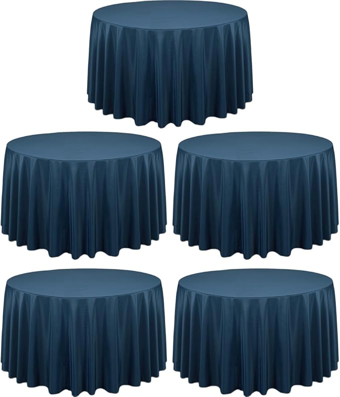 LTC LINENS 5 Pack 108 Inch Round Tablecloths Navy Blue - Great for 48 Inch Round Table Floor Length - Wrinkle Resistant Polyester Fabric Cloth for Wedding