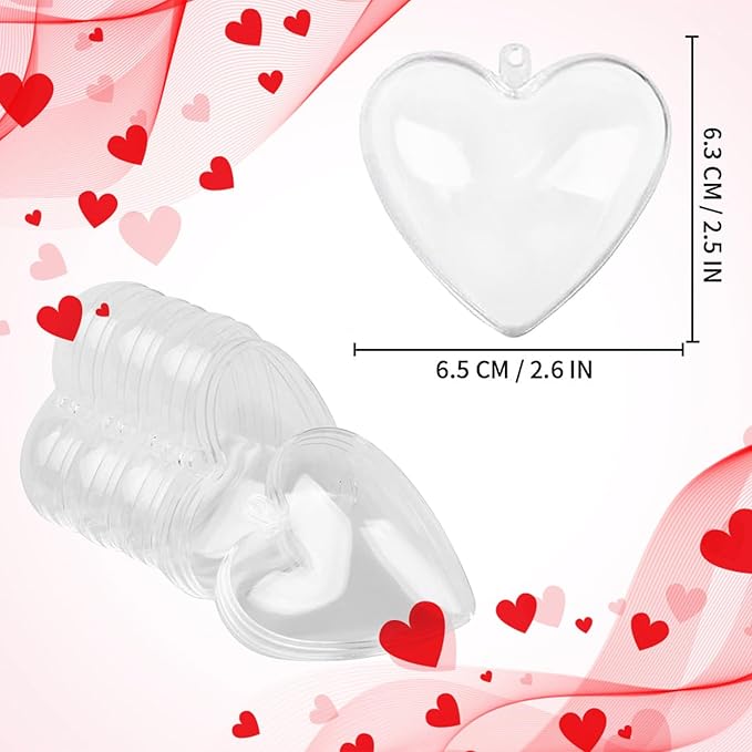 Jishi Clear Plastic Heart Ornaments 10-Pack Christmas Ornament Fillable Balls for DIY Crafts, Christmas Tree Decorations, Wedding Party, Xmas Holiday Home Decor, Open Decorative Hanging Ornaments 65mm
