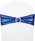 100 Pcs Sequin Chair Sashes Stretch Chair Bands Spandex Polyester Bows for Party Hotel Wedding Banquets Decoration - Royal Blue