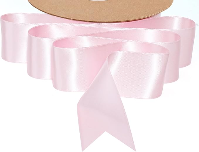 LaRibbons 1 1/2 Inch 50 Yard Double Faced Satin Ribbon,Light Pink Satin Craft Fabric Ribbon for Gift Wrapping Floral Bouquets Wedding Party Decoration