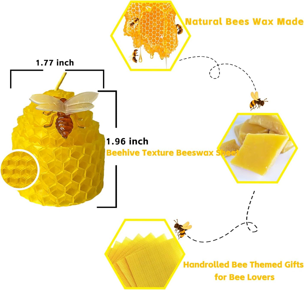 Beeswax Candles Bulk Set of 24pcs, Bee Candles with Little Bee Ornament Decors, Unscented & Dripless& Smokeless, Dia 1.77" x1.97" Each, Yellow