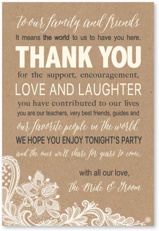 Hadley Designs 50 Wedding Kraft Thank You Place Cards, Favors For Family & Guests