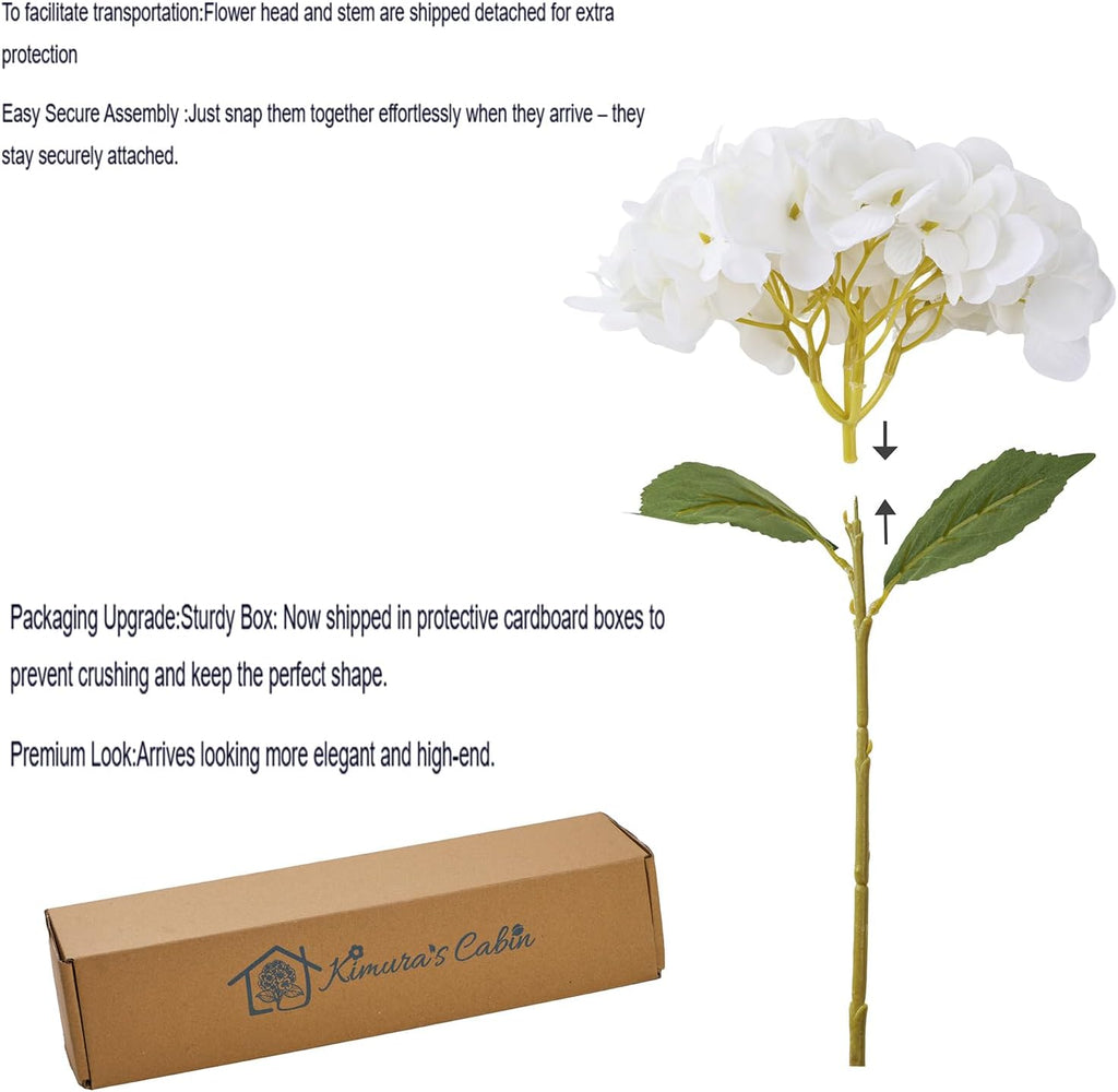 Kimura's Cabin 6pcs White Hydrangea Artificial Flowers Silk Fake Hydrangeas Faux Hydrangea Flowers with Stems for Wedding Bouquets Arrangement Home Table Centerpieces Baby Shower Party Decoration