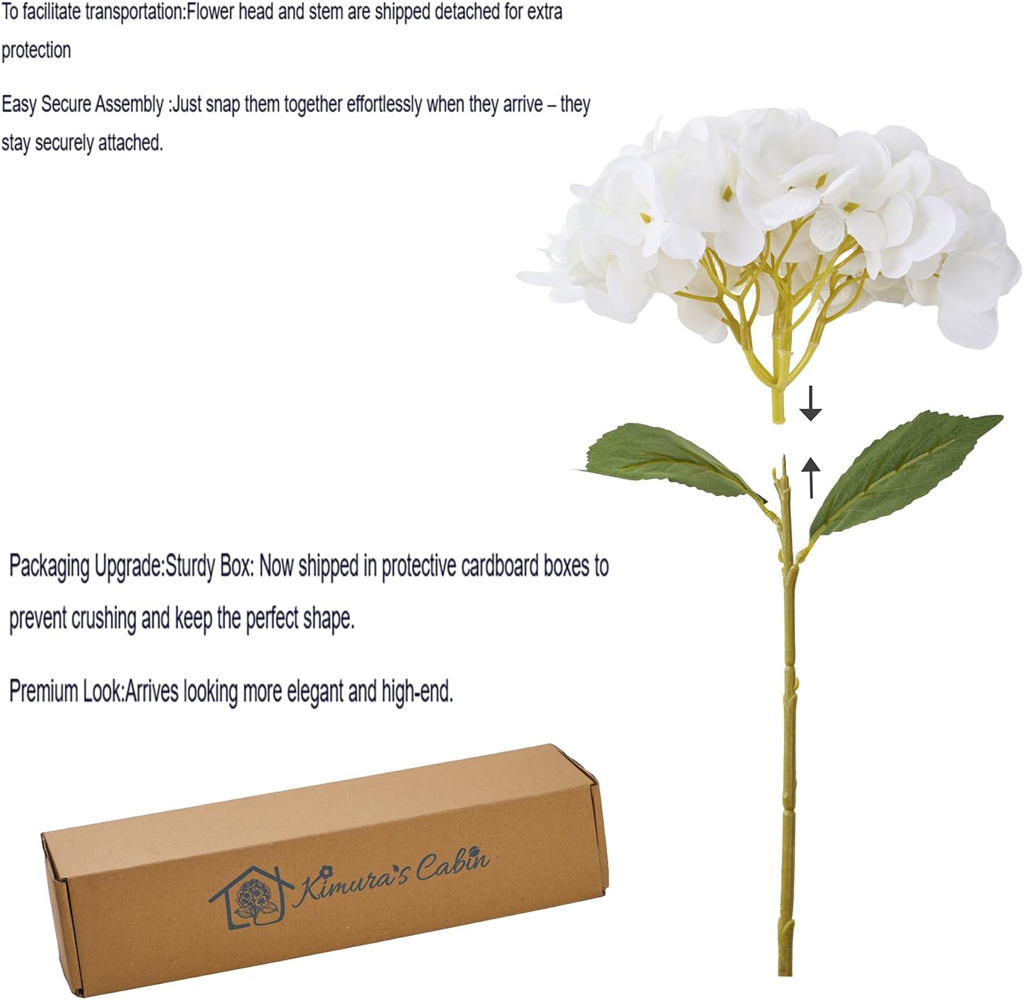 Kimura's Cabin 6pcs White Hydrangea Artificial Flowers Silk Fake Hydrangeas Faux Hydrangea Flowers with Stems for Wedding Bouquets Arrangement Home Table Centerpieces Baby Shower Party Decoration