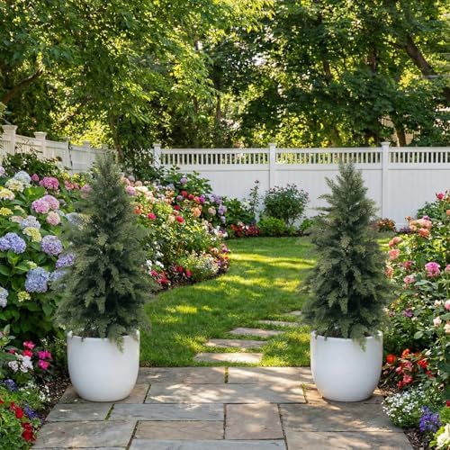 artificial cypress cedar tree 3ft 2 pack, uv, front angle view