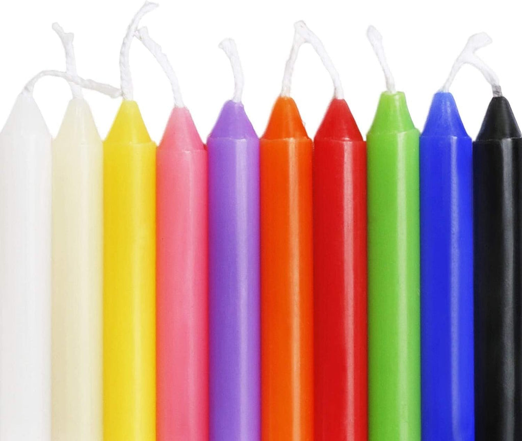 100 pcs Unscented Assorted Colors Mini Taper Candle | 4" Tall x 1/2" Diameter | Great for Casting Chimes, Rituals, Spells, Wax Play & More