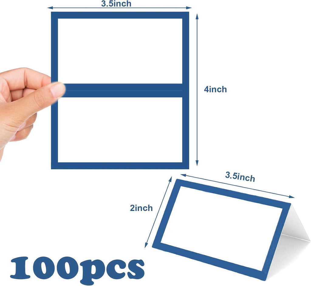 Whaline 100Pcs Navy Blue Place Cards 3.5 x 2 Inch White Blank Tented Cards Wedding Seating Card for Party Table Setting Supplies