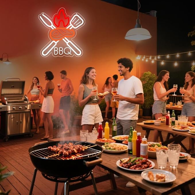 BBQ Neon Signs for Wall Decor,Adjustable Brightness Grill LED Sign for BBQ Party Decorations,Neon Lights Sign for Barbecue Restaurant,BBQ Signs for Outside,Home, Bar, Party,Christmas Gift