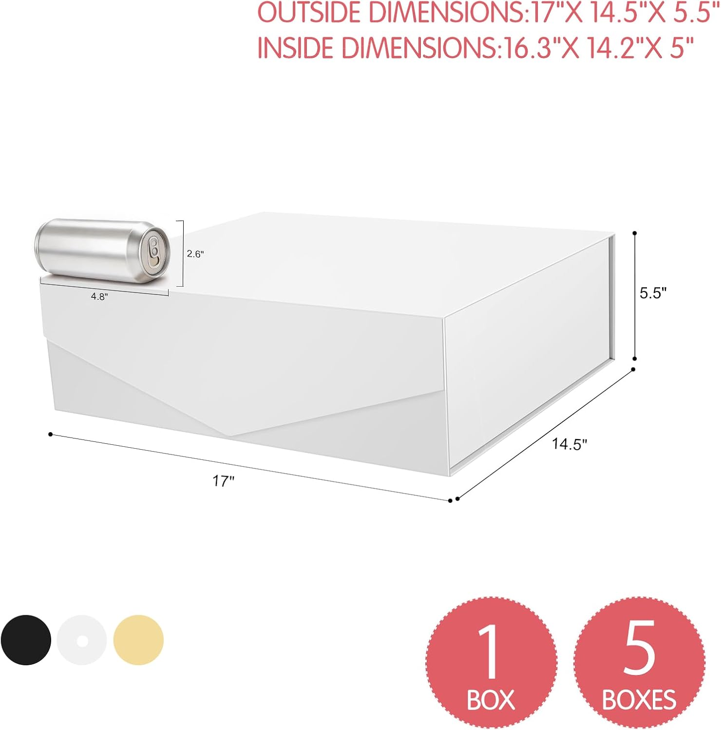Extra Large Gift Box with Lid 16.3x14.2x5 Inches, White Magnetic Gift Box for Clothes and Large Gifts (Matte White)
