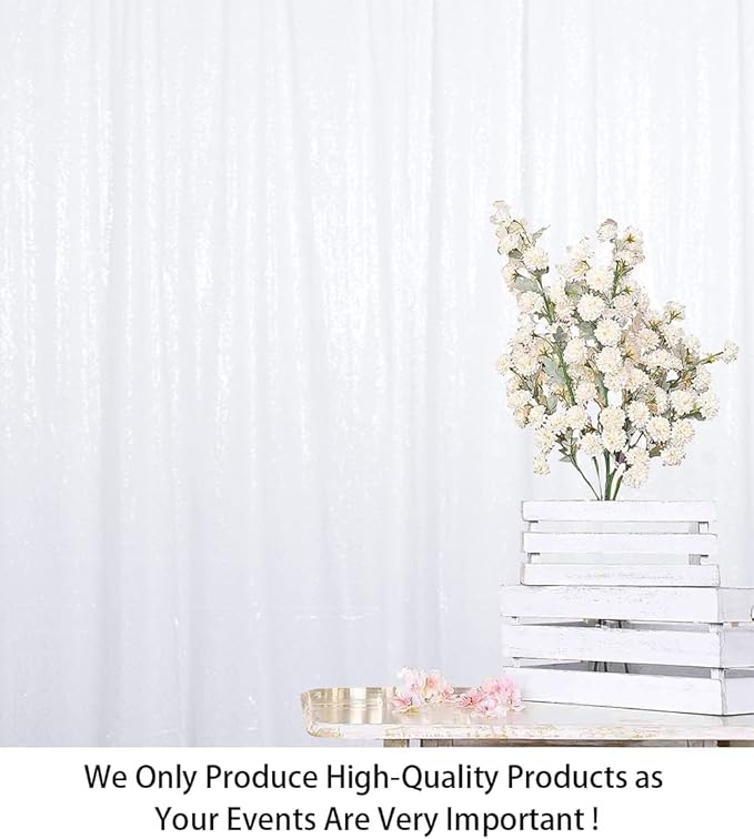 ShinyBeauty White Sequin Backdrop Curtain 2 Panels Seuqin Bakdrop 4X8FT Photo Backdrop for Party Wedding Backdrop 8FT White Glitter Backdrop Curtain for Baby Shower Decoration