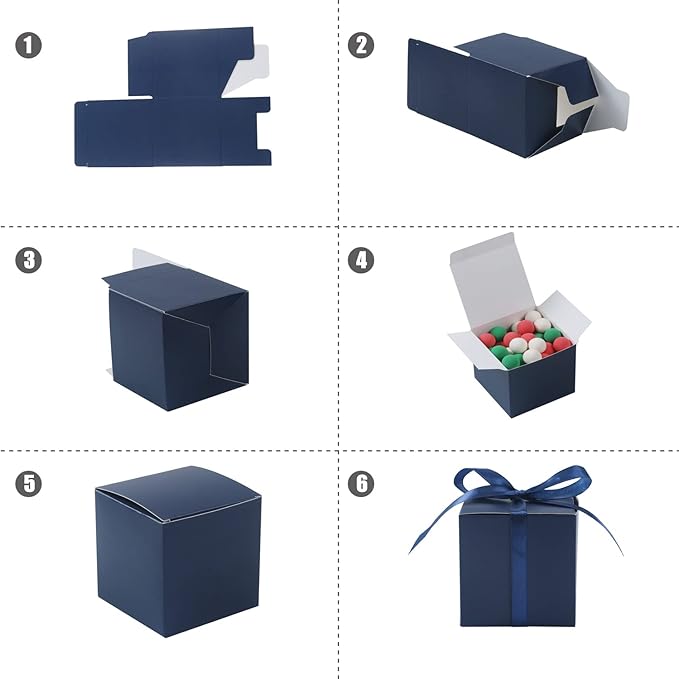 COTOPHER 100pcs Small Gift Boxes, Favor Boxes 2x2x2 inches Paper Gift Boxes with Ribbons Candy Box for Wedding Favors Baby Shower Bridal Shower Birthday Party (100pcs 2x2x2, Blue)