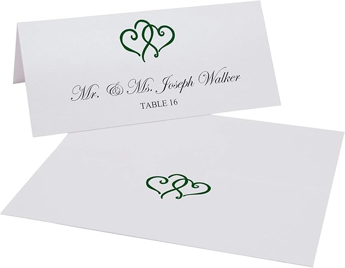 Linked Hearts Place Cards, Hunter Green (Choose Color), Set of 25, Pre-cut and Scored - Wedding, Party, Dinner, and Special Events - Made in the USA