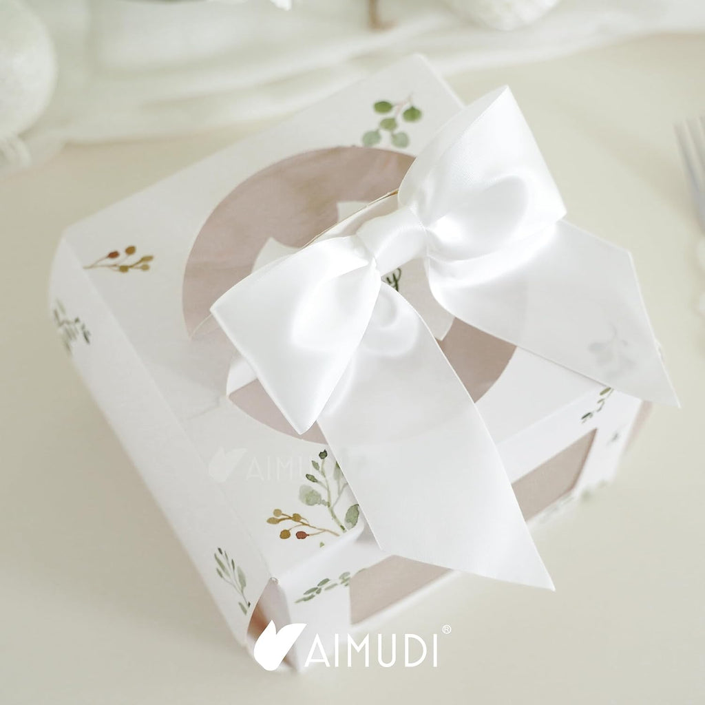AIMUDI White Satin Bows 5.5" Bows for Gift Wrapping Satin Twist Tie Bows Premade Ribbon Bows for Treat Bags Invitations Baskets Crafts Wreaths Wedding Birthday Baby Shower Party Decorations, 24 PCs