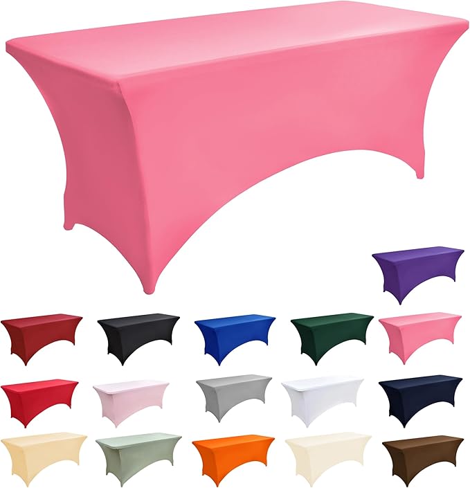 6-Pack 6ft Spandex Table Covers for Rectangle Standard Folding Tables - Wrinkle Resistant Stretch Tablecloths - Ultimate Fitted Table Protector for Parties, Trade Shows, Wedding