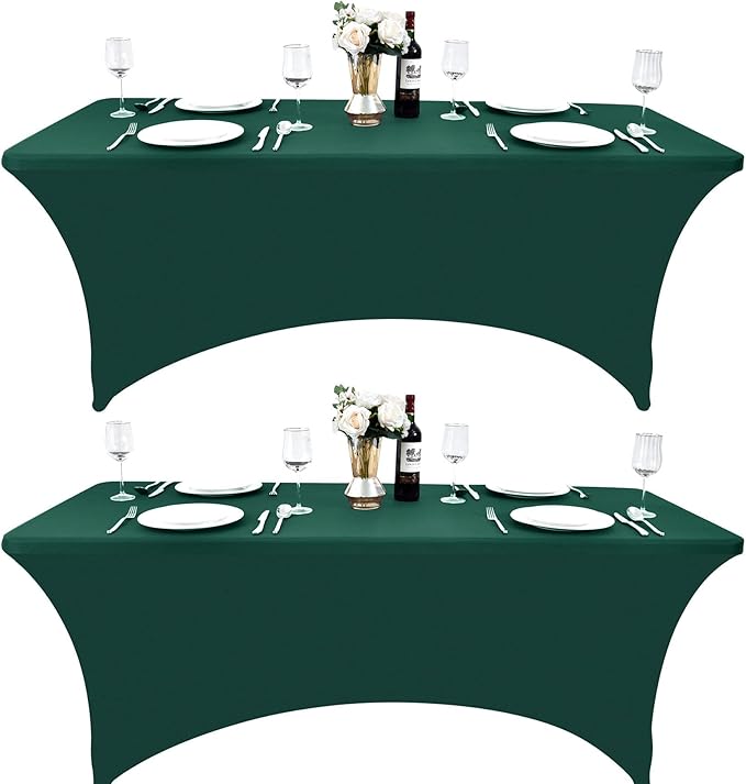 2-Pack 4ft Spandex Table Covers for Rectangular Folding Tables - Wrinkle Resistant Stretch Tight Table Cloths - Ultimate Fitted Table Protector for Parties, Banquet, and Wedding