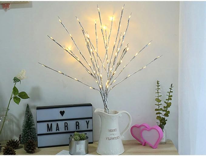 Autohigh 3-PK Lighted Branches 60 LEDs Warm White Lighting Artificial Willow,Battery Operated,Silver Decoration for Living Room Bedroom Livingroom,Home