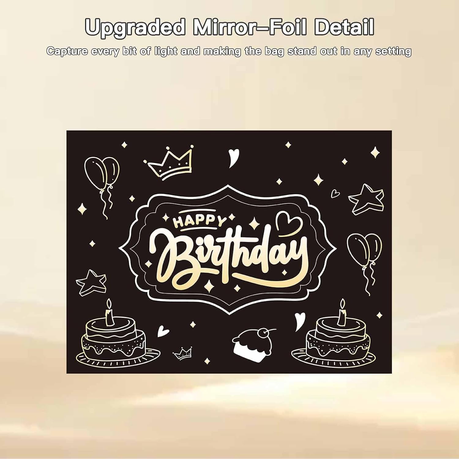 DUGUTUL Upgraded 13" Black Happy Birthday Gift Bag with Tissue Paper and Greeting Card for Party, Gold-Foil “Happy Birthday” Gift Bag for Men Women Boy Girl, Inner-Bond Handles – No Punch Holes, No Rip-Outs