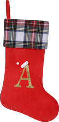 19 inch Red Plaid Christmas Stockings,Initial Monogram Personalized Christmas Stocking,Hanging Ornaments for Family Holiday Xmas Party Decorations-A
