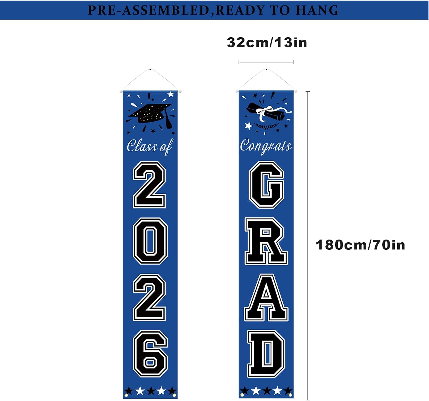 DAZONGE 2026 Graduation Decorations Blue, Congrats Grad Porch Banner for Any Schools or Grades 2026 Graduation Party Decorations