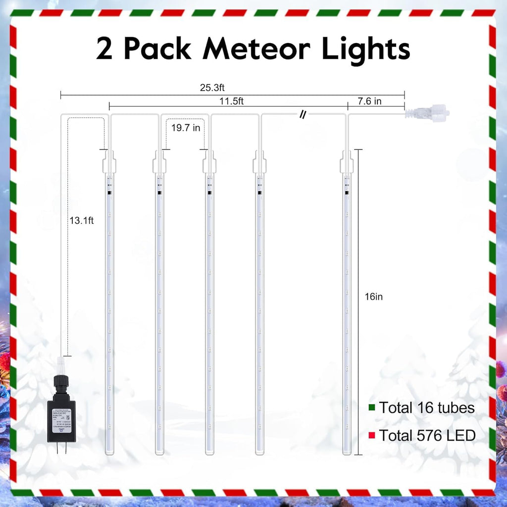 minetom meteor shower lights outdoor, 16 inch 2, side view