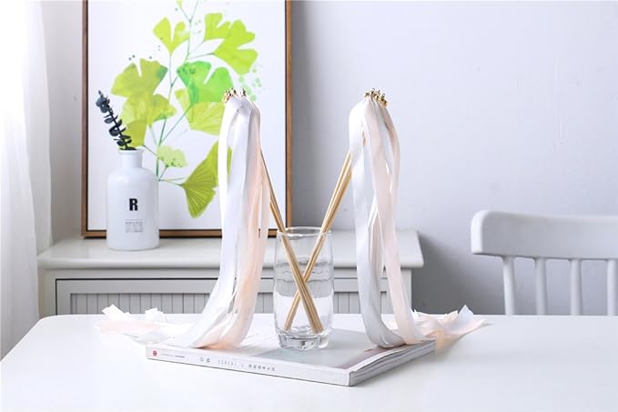 30pcs Ribbon Stick Wands Party Streamers Wedding Party Activities (Peach)