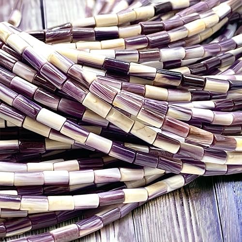 abcgems purple & white wampum shell beads usa, close-up detail