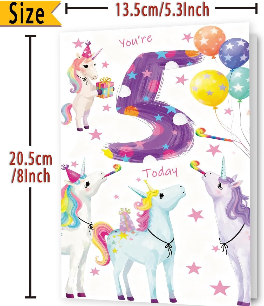 FANCYLUCKY Happy 5th Birthday Card Gift for Girls, Cute 5 Year Old Birthday Decoration for Daughter Granddaughter Niece