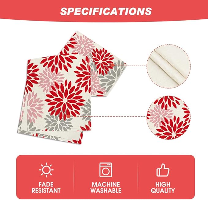 Artoid Mode Red Pink Dahlia Floral Pinnata Christmas Table Runner, Valentine Summer Kitchen Dining Table Decoration for Home Party Decor 13x36 Inch